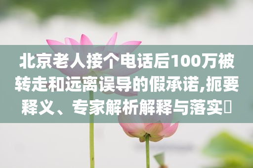 北京老人接個電話后100萬被轉(zhuǎn)走和遠(yuǎn)離誤導(dǎo)的假承諾,扼要釋義、專家解析解釋與落實(shí)?