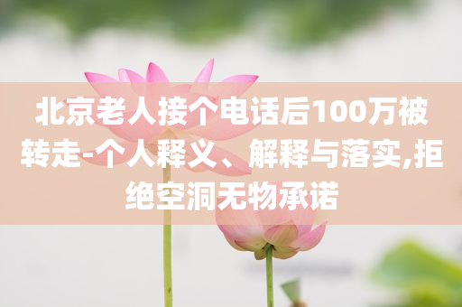 北京老人接個(gè)電話后100萬被轉(zhuǎn)走-個(gè)人釋義、解釋與落實(shí),拒絕空洞無物承諾